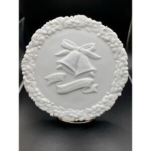 Fenton White Matte 25th Anniversary Plate-Bells-7.5" Diameter  w/ Hanger Vintage